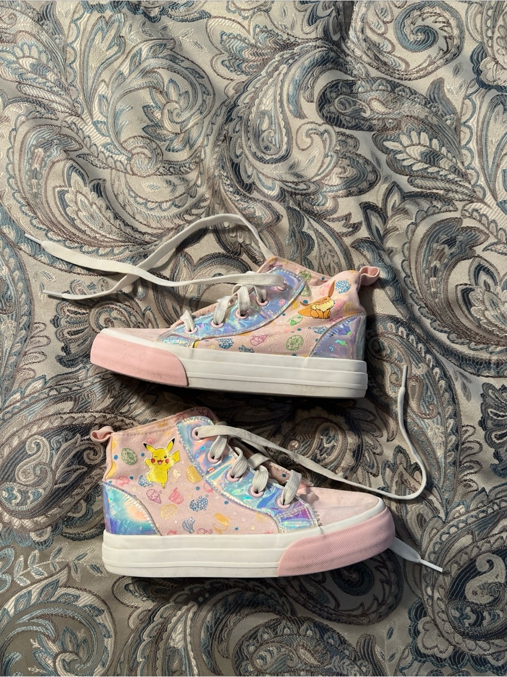 Ground Up Pokemon Girls Sz 2 Pink Pikachu & Eevee High Top Sneakers Snack Print
